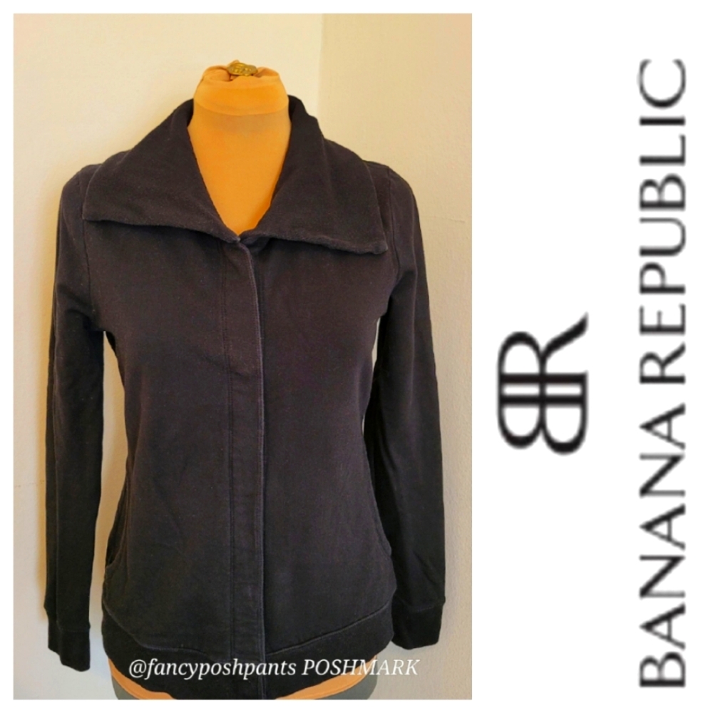 BANANA REPUBLIC cotton shawl collar tailored cardigan pockets snap-placket front